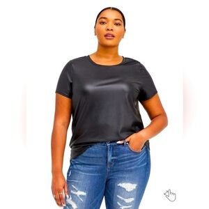 TORRID Crew Neck Tee Faux Leather Black Short Sleeve Size 5 Plus Size